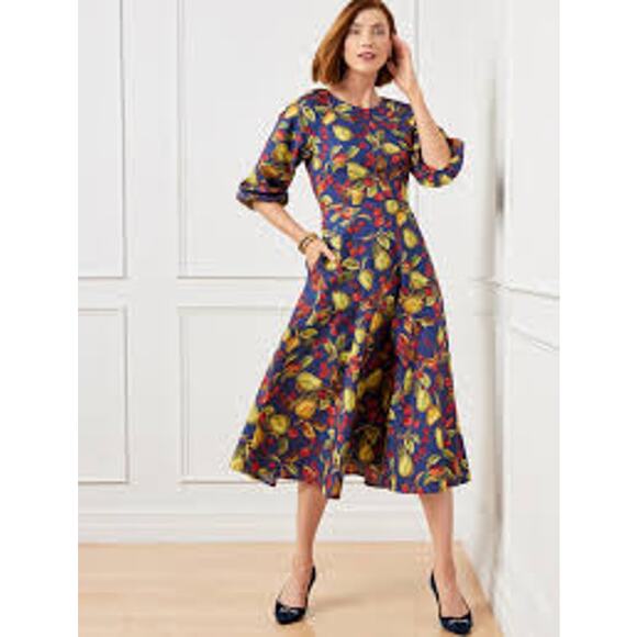 Talbots Dress $168 Sz 12 Puff Sleeve Poplin Midi Dress - Picture 1 of 8